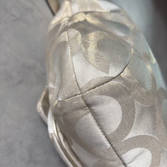 Coach  Kristen Satchel shoulder bag Crossbody  gold metallic canvas pristine - Picture 13 of 16